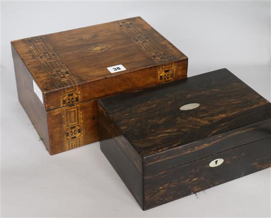 A parquetry inlaid box and coromandel box